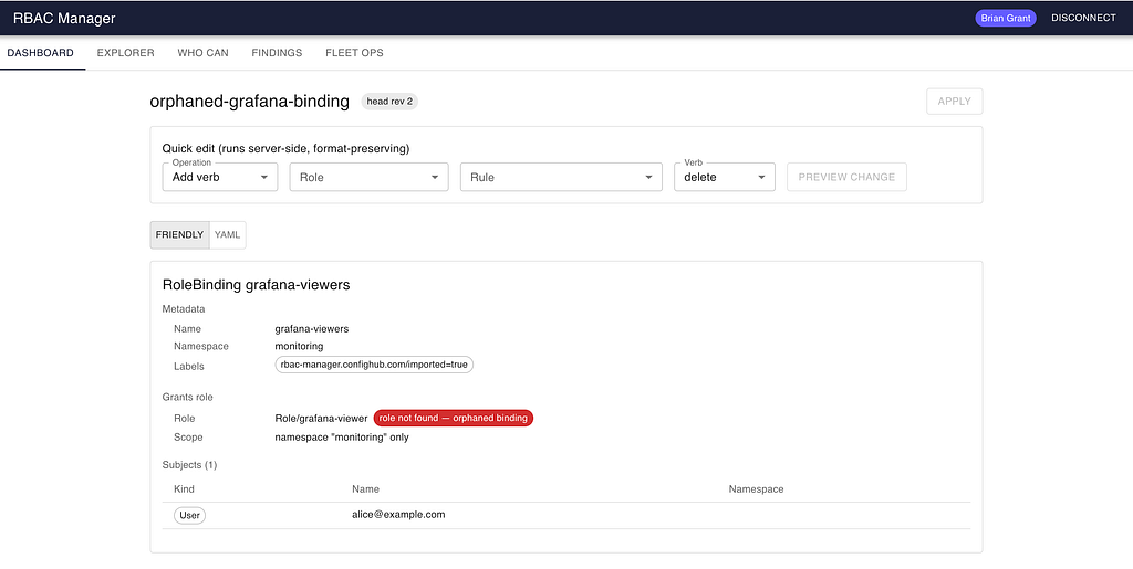 RBAC Manager Detail/edit page